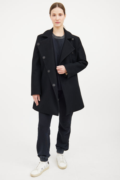 Black Wool Snap Button Coat