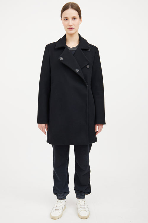 Black Wool Snap Button Coat