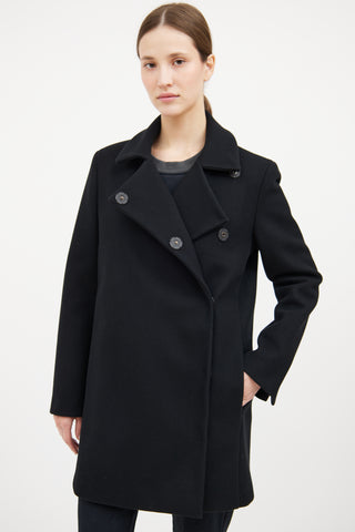 Black Wool Snap Button Coat