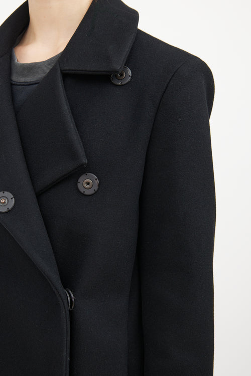 Black Wool Snap Button Coat