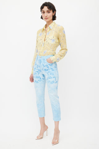 Blumarine Blue Floral Rhinestone Trouser