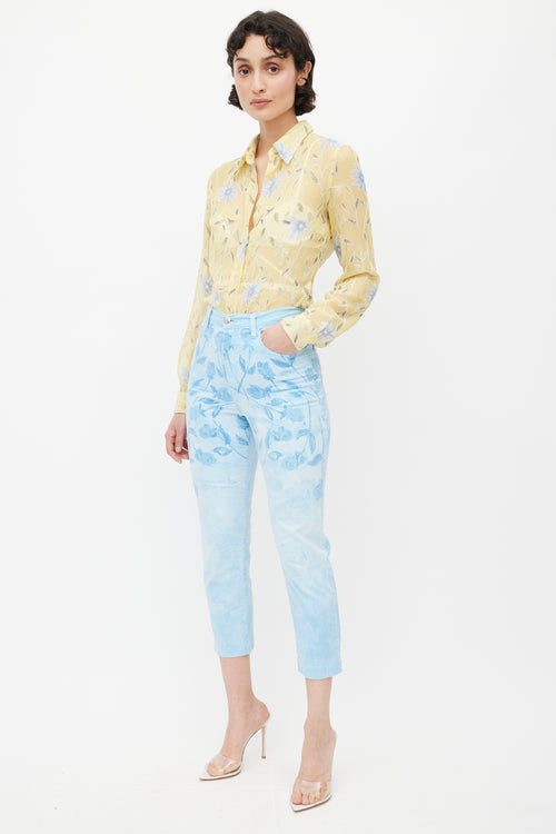 Blumarine Blue Floral Rhinestone Trouser