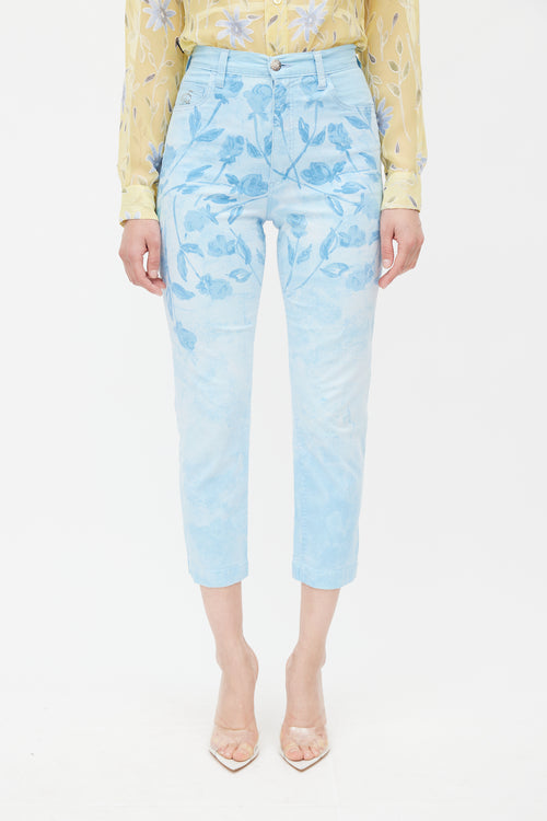 Blumarine Blue Floral Rhinestone Trouser