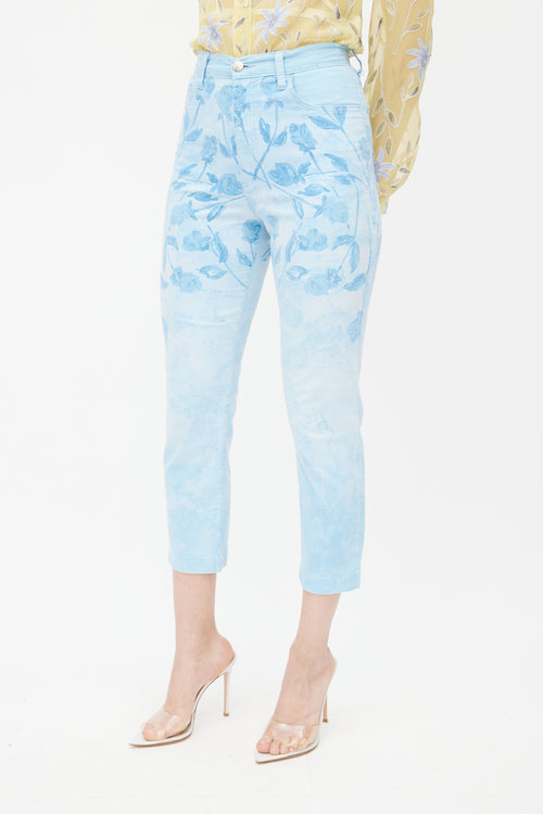 Blumarine Blue Floral Rhinestone Trouser