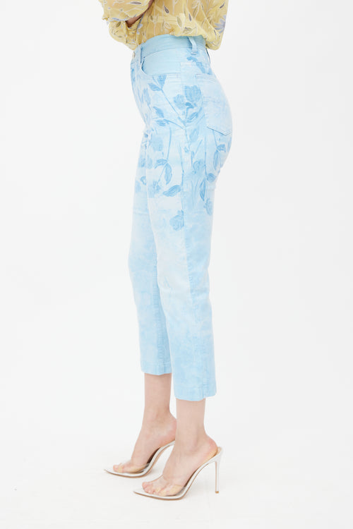 Blumarine Blue Floral Rhinestone Trouser