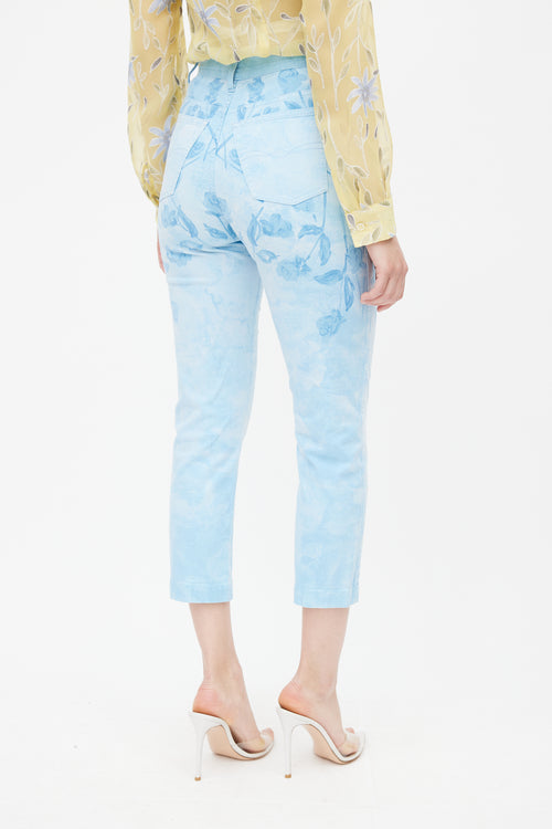 Blumarine Blue Floral Rhinestone Trouser