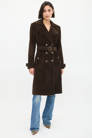 Blumarine Brown Corduroy Double Breasted Belted Coat