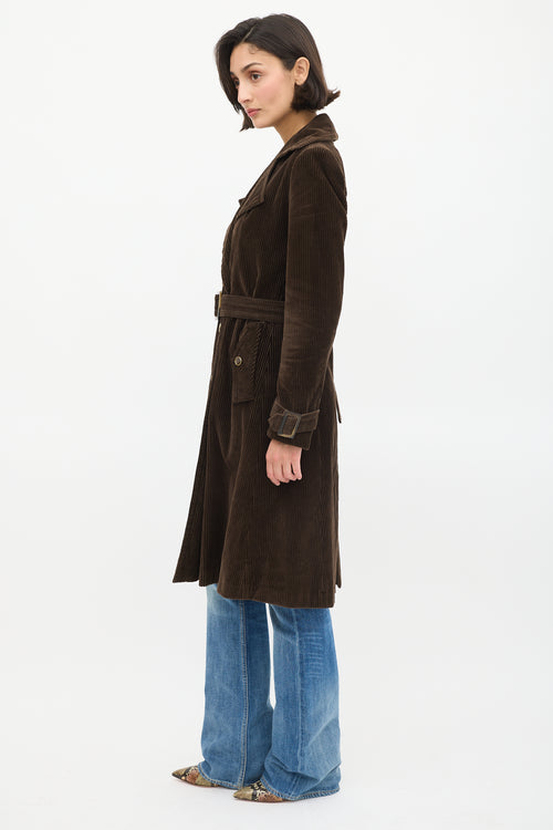 Blumarine Brown Corduroy Double Breasted Belted Coat