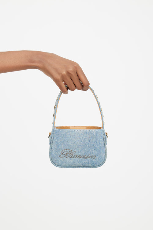 Blumarine Blue Denim Rhinestone Logo Mini Bag