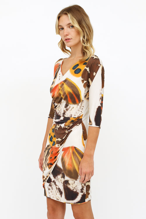 Blumarine Brown 
Cream Printed Ruched Dress