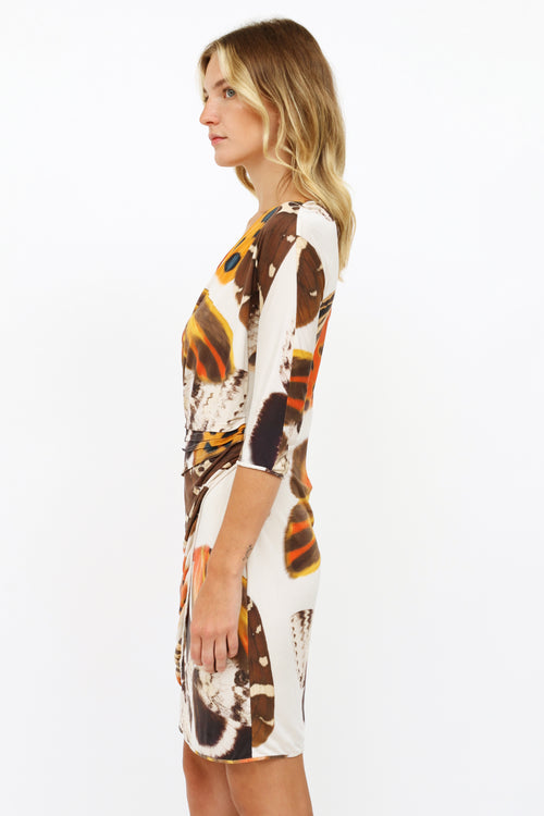 Blumarine Brown 
Cream Printed Ruched Dress