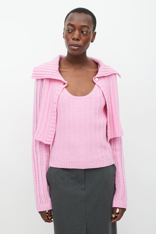 Blumarine Pink Cashmere Tank 
Cardigan Set