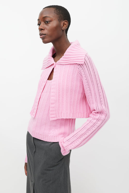 Blumarine Pink Cashmere Tank 
Cardigan Set