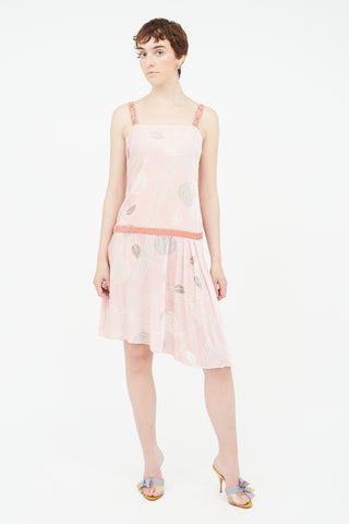 Blumarine Pink 
Grey Velvet Floral Dress