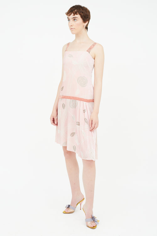 Blumarine Pink 
Grey Velvet Floral Dress