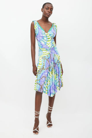 Blumarine Purple 
Multicolour Printed Draped Dress