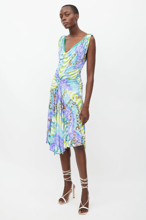 Blumarine Purple 
Multicolour Printed Draped Dress