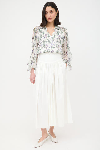 Blumarine Silk Floral Ruffle Blouse