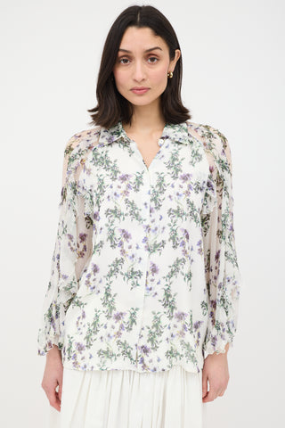 Blumarine Silk Floral Ruffle Blouse