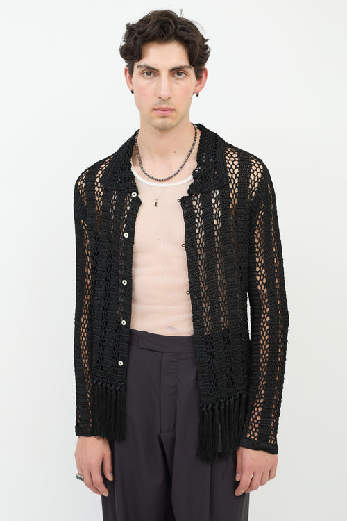 Bode Black Crochet Fringe Shirt