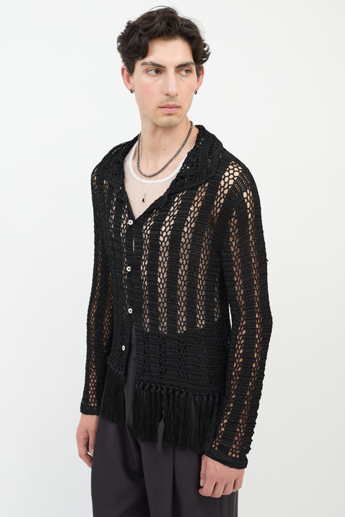 Bode Black Crochet Fringe Shirt