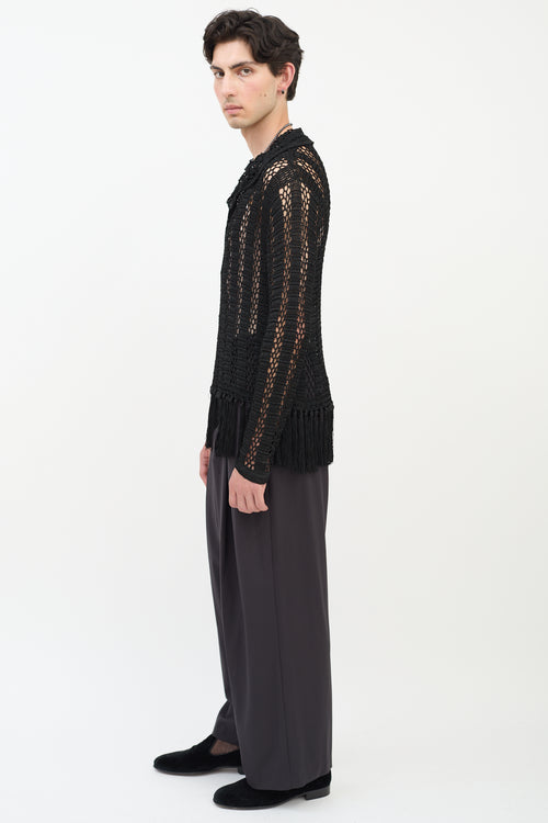 Bode Black Crochet Fringe Shirt