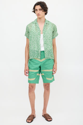 Bode Green 
White Floral Shirt