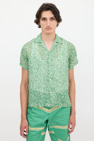 Bode Green 
White Floral Shirt