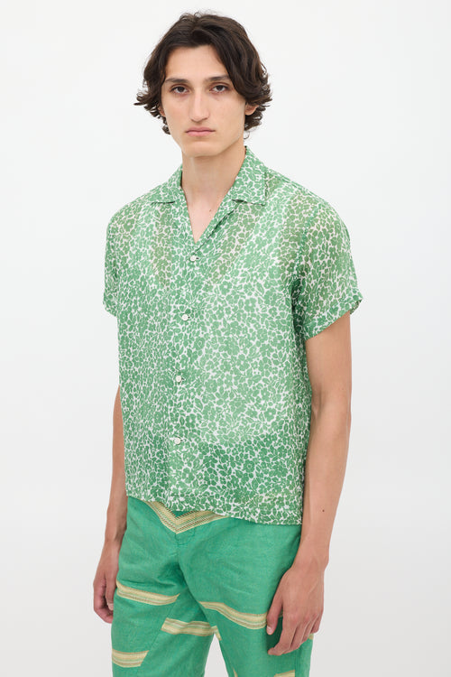 Bode Green 
White Floral Shirt