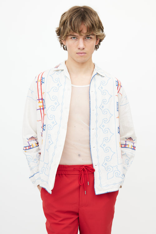 Bode White 
Multi Embroidered Shirt