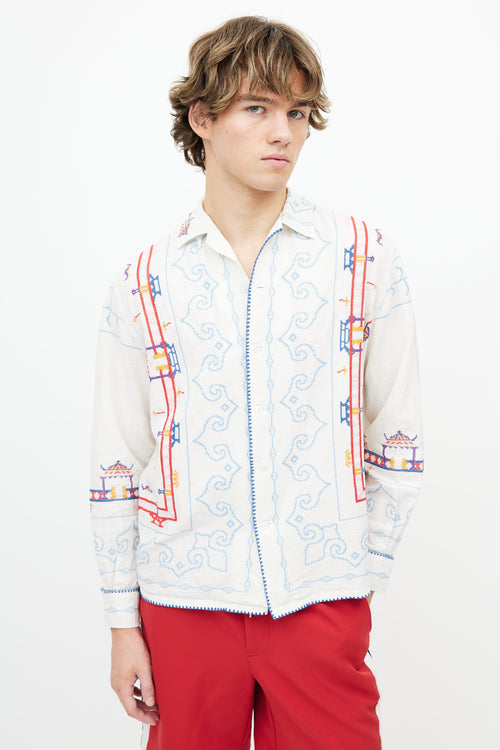 Bode White 
Multi Embroidered Shirt