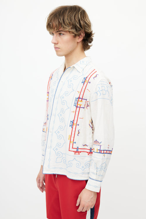 Bode White 
Multi Embroidered Shirt