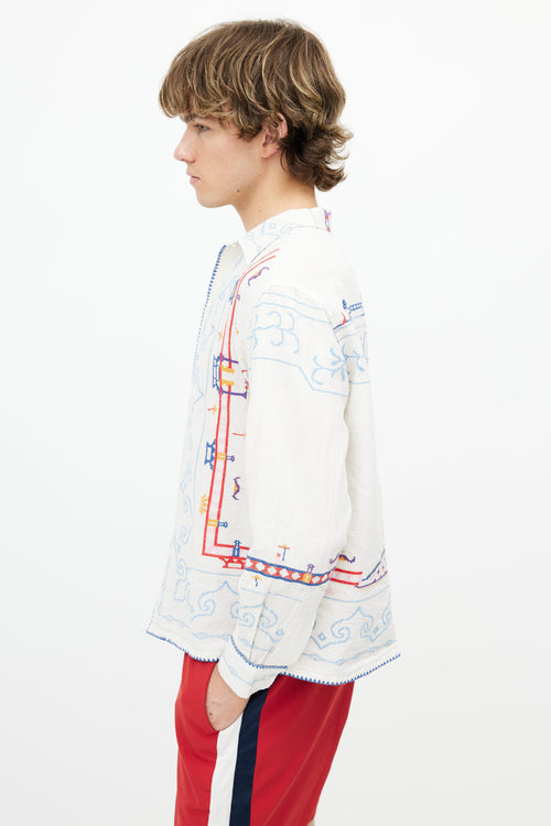 Bode White 
Multi Embroidered Shirt