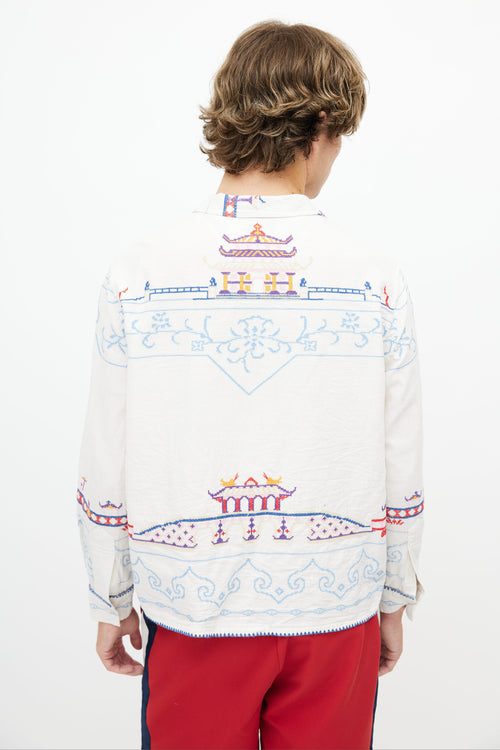 Bode White 
Multi Embroidered Shirt