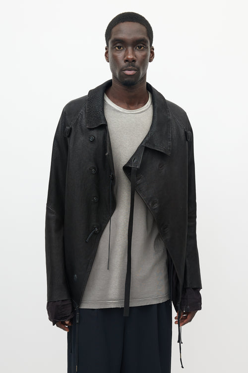 Boris Bidjan Saberi Black Leather Wrap Jacket