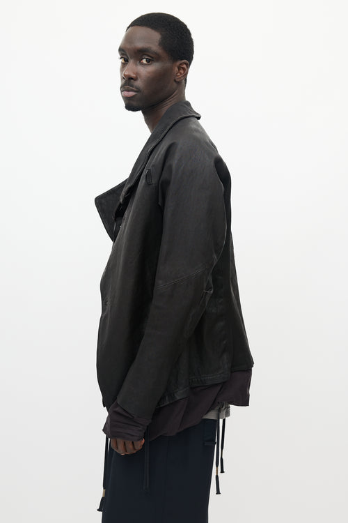 Boris Bidjan Saberi Black Leather Wrap Jacket