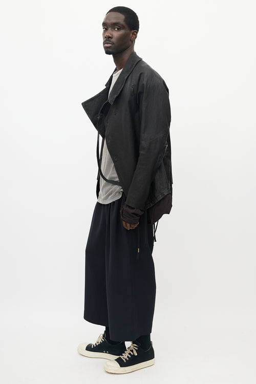 Boris Bidjan Saberi Black Leather Wrap Jacket