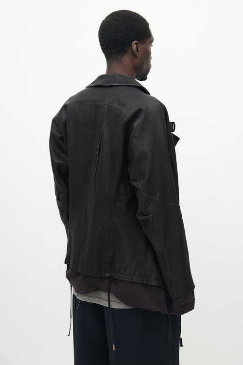 Boris Bidjan Saberi Black Leather Wrap Jacket