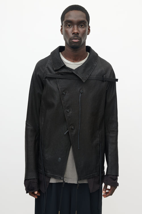 Boris Bidjan Saberi Black Leather Wrap Jacket