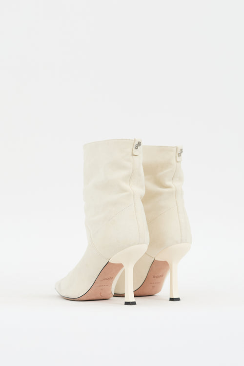 Boss Cream Suede Pointed Toe Heeled Boot