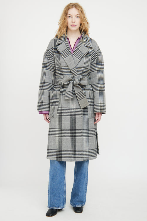 Hugo Boss Grey 
Black Wool Plaid Coat