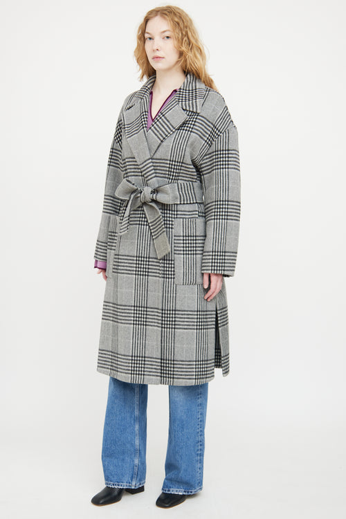 Hugo Boss Grey 
Black Wool Plaid Coat