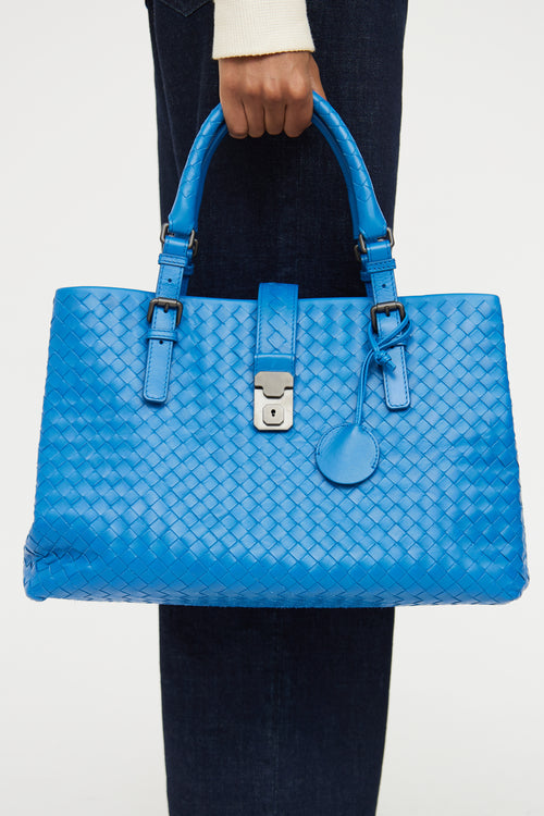 Bottega Veneta Blue Roma Intrecciato Tote Bag