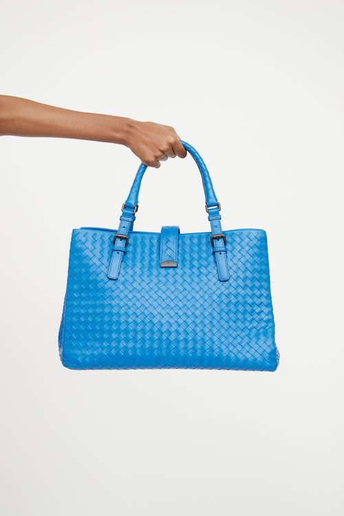 Bottega Veneta Blue Roma Intrecciato Tote Bag