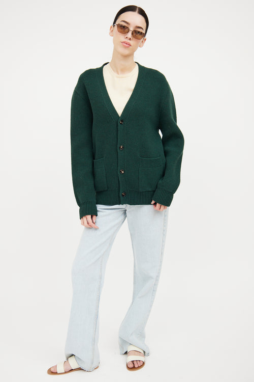 Bottega Veneta Dark Green Wool V-neck Cardigan