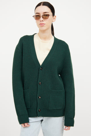 Bottega Veneta Dark Green Wool V-neck Cardigan