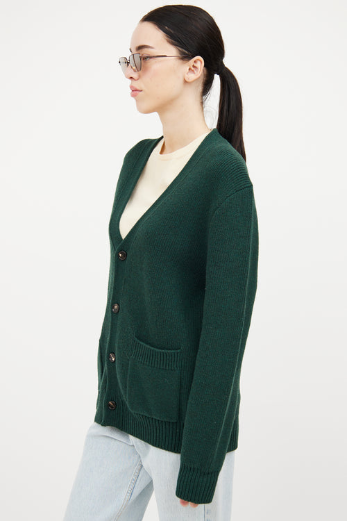 Bottega Veneta Dark Green Wool V-neck Cardigan