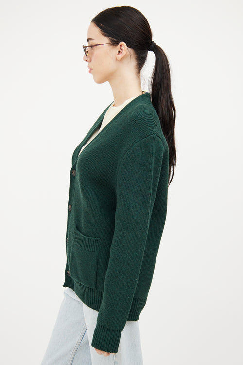 Bottega Veneta Dark Green Wool V-neck Cardigan