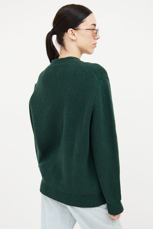 Bottega Veneta Dark Green Wool V-neck Cardigan