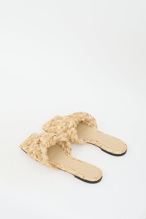 Bottega Veneta Beige Raffia Stretch Slide